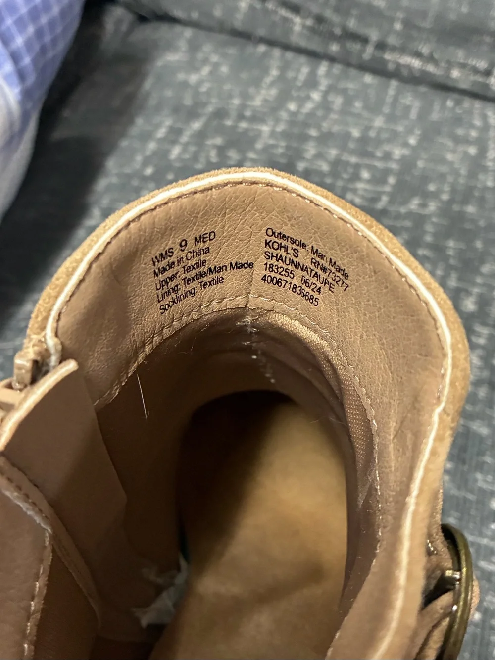Kohl's Camel Suede Ankle Booties with Wrap Strap Detail